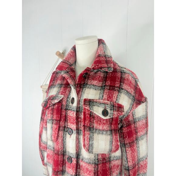 Bagatelle Plaid Oversized Shacket Womens XS Red White - Picture 3 of 10